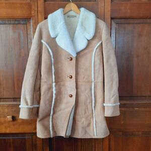 Vintage Eddie Bauer tan suede leather shearling lined Penny Lane coat